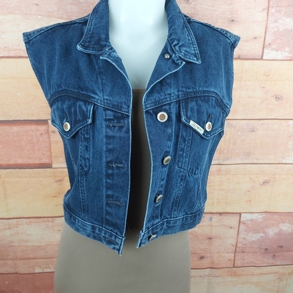 *Made in Canada* VINTAGE Hollywood crop denim sleeveless jeans vest - Picture 2 of 11